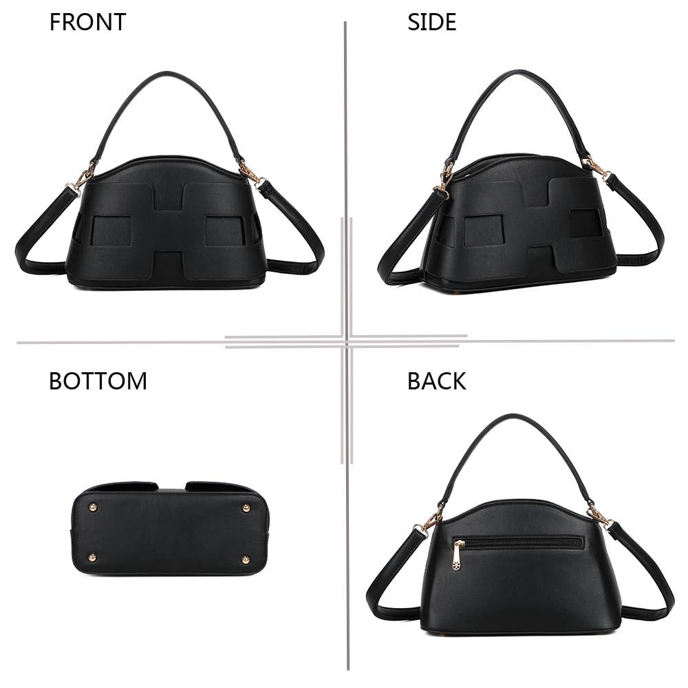 Nova (R-1994) – moderne Tasche mit gewölbter Form und kräftigem geometrischem Muster