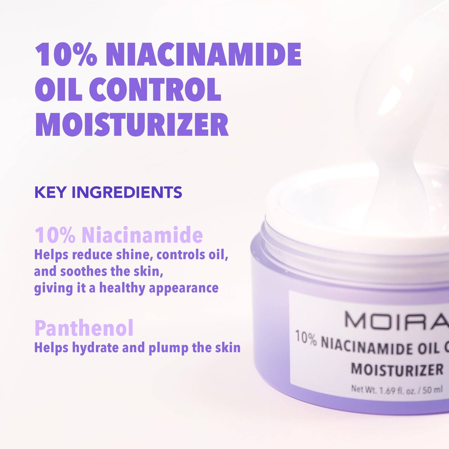 Creme hidratante para controlo da oleosidade Moira com 10% de niacinamida