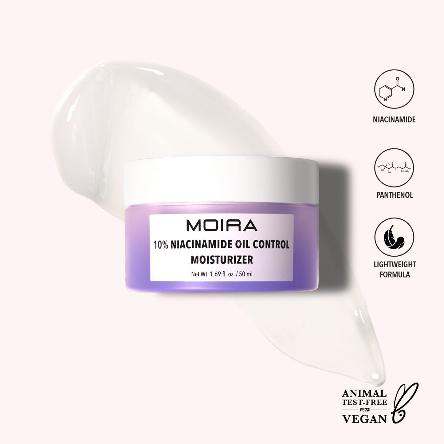 Creme hidratante para controlo da oleosidade Moira com 10% de niacinamida
