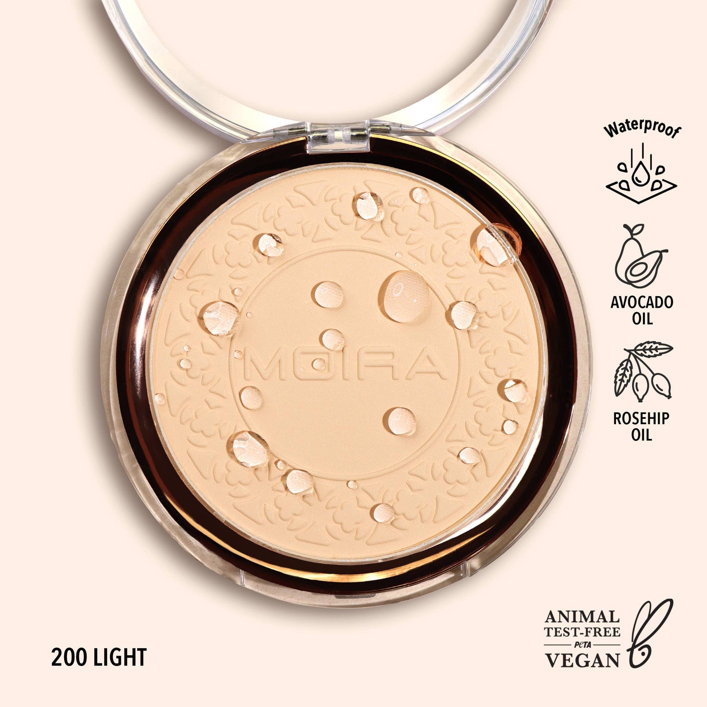 Moira Cosmetics Cipria Fissante Soft Focus Resistente all'Acqua – Tonalità 200 Light