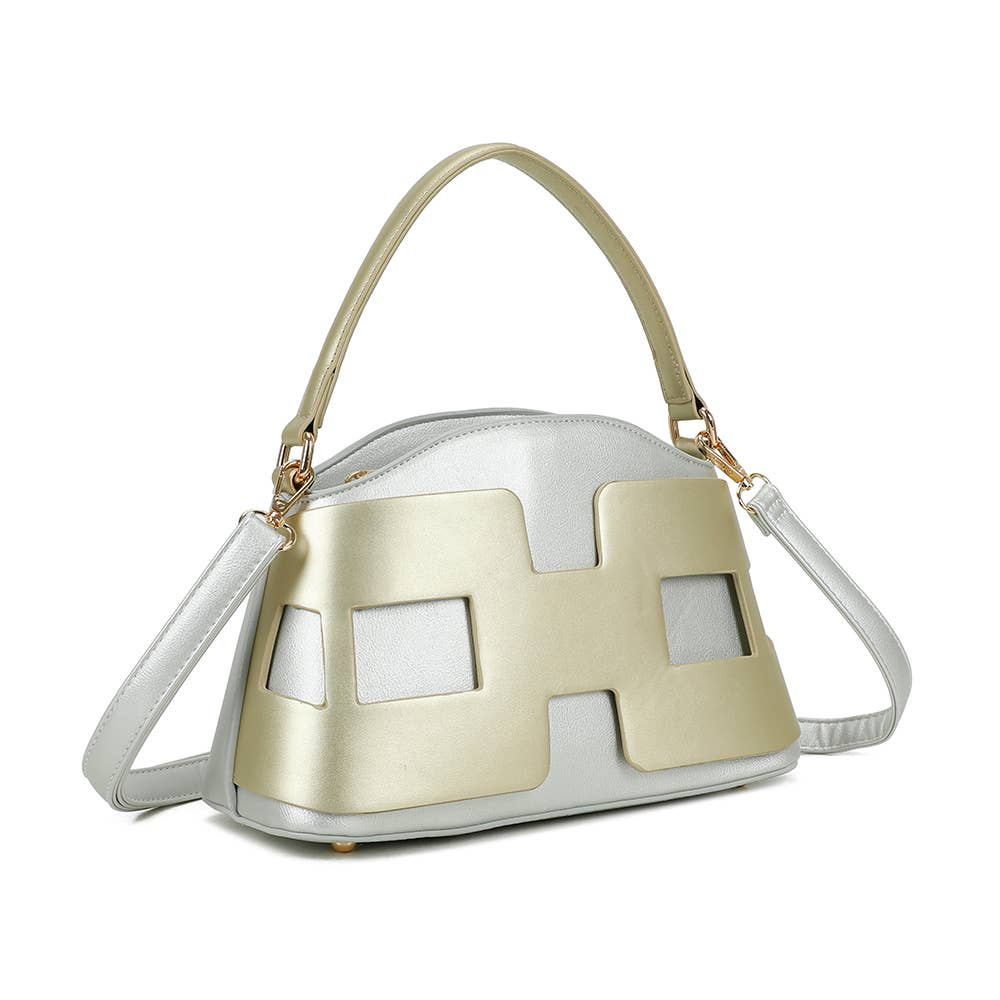 Nova (R-1994) – moderne Tasche mit gewölbter Form und kräftigem geometrischem Muster